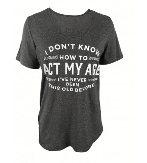 Women's Letter Print Crew Neck Short Sleeve T-shirt for Summer Casual Wear