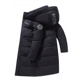 Men's Casual Long Hooded Puffer Jacket, Warm Down Coat Parka For Fall Winter Outdoor Mountaineering Hiking Camping, Men's Ski Coat